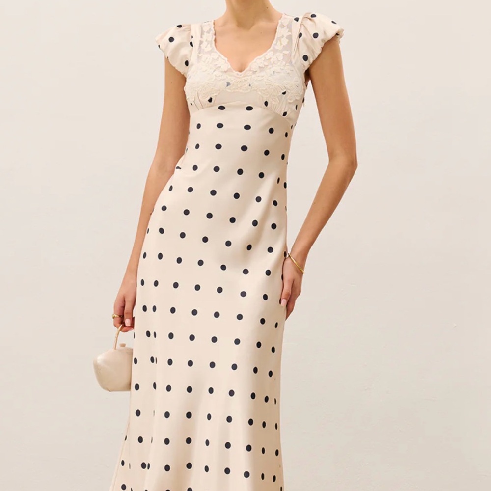 Commense Cream and Black Polka Dot Maxi Dress